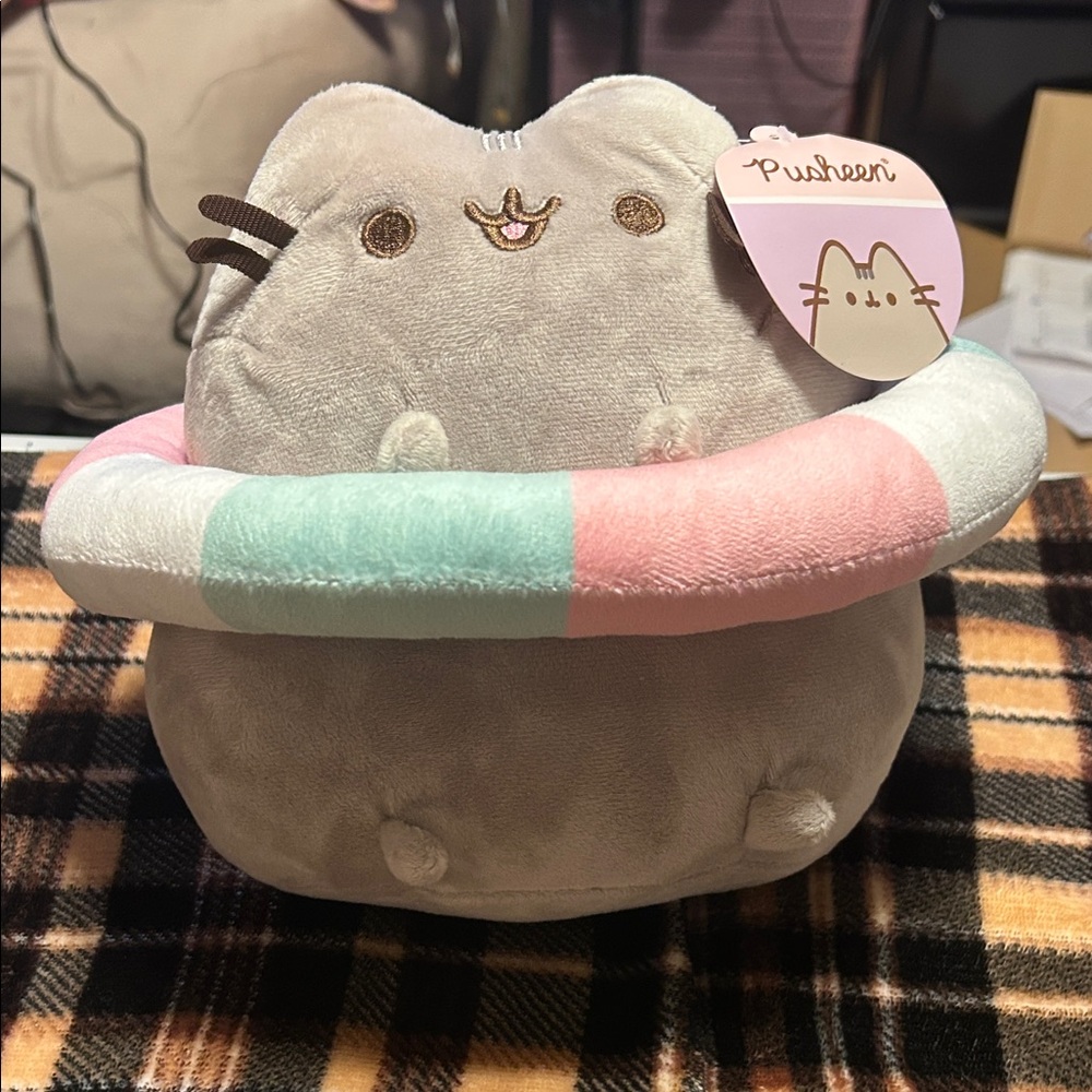 Pusheen Plush with Pink and Mint Ring